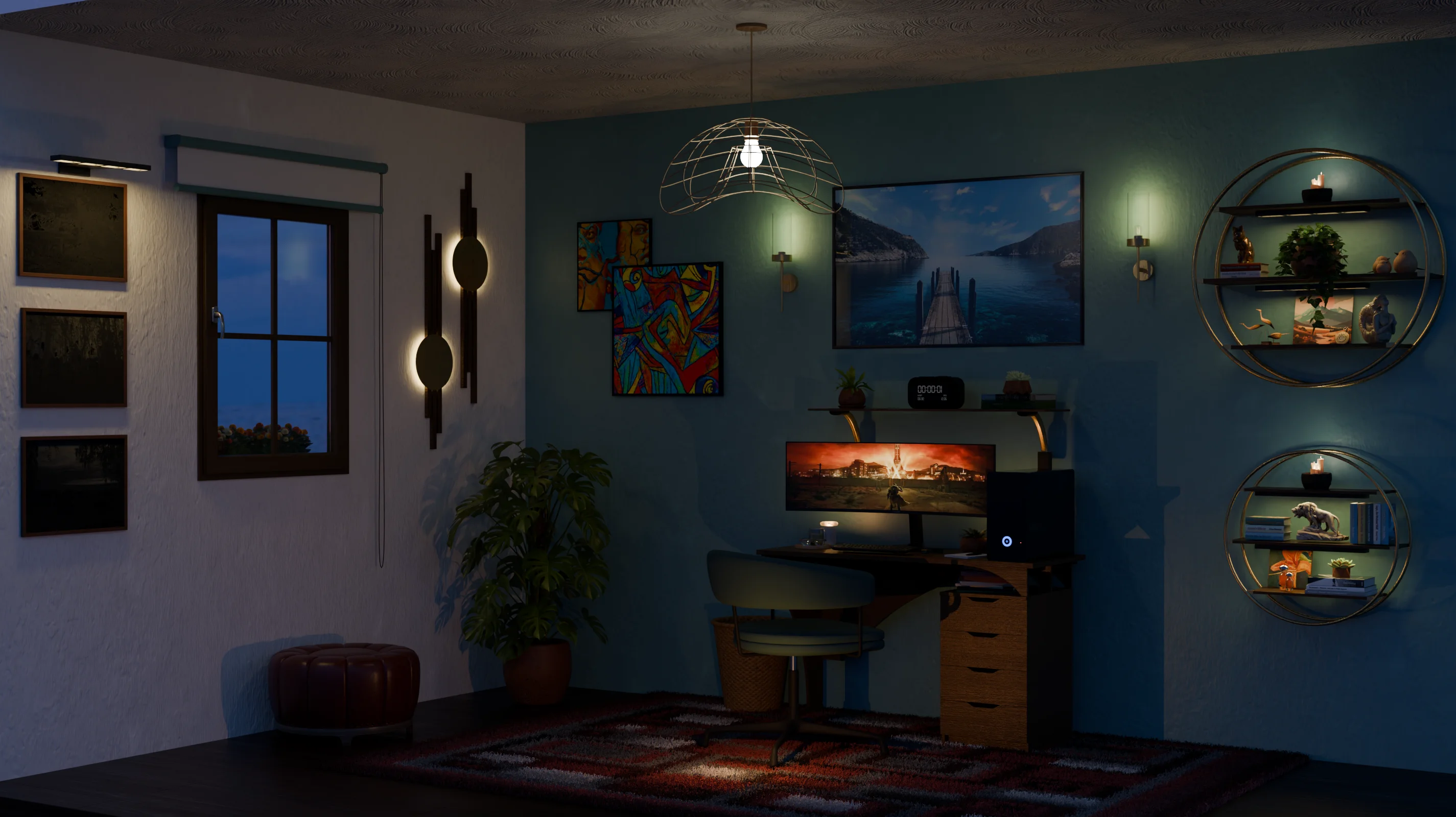 3D Green home office interior design